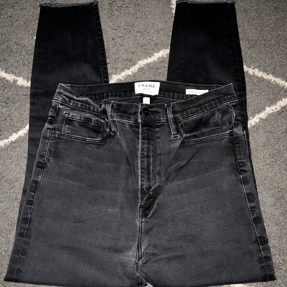 FRAME DENIM Ali High Rise Ankle Cigarette Raw Hem Black Jeans Size 31 - Picture 5 of 8